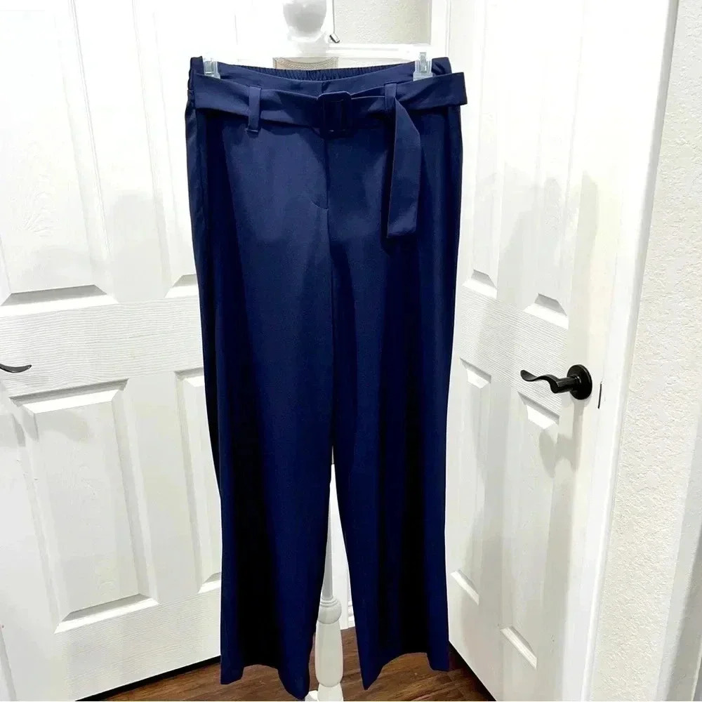 Est.1946 Belted elastic waistband pull on dress pants slacks navy blue size M
